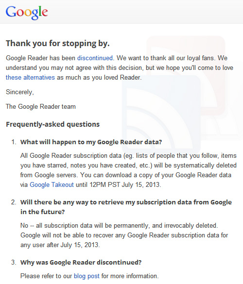 google reader notice
